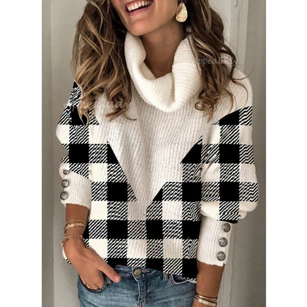 ZARA Fall Winter Plaid Knit Lapel Collar Pullover Sweater
